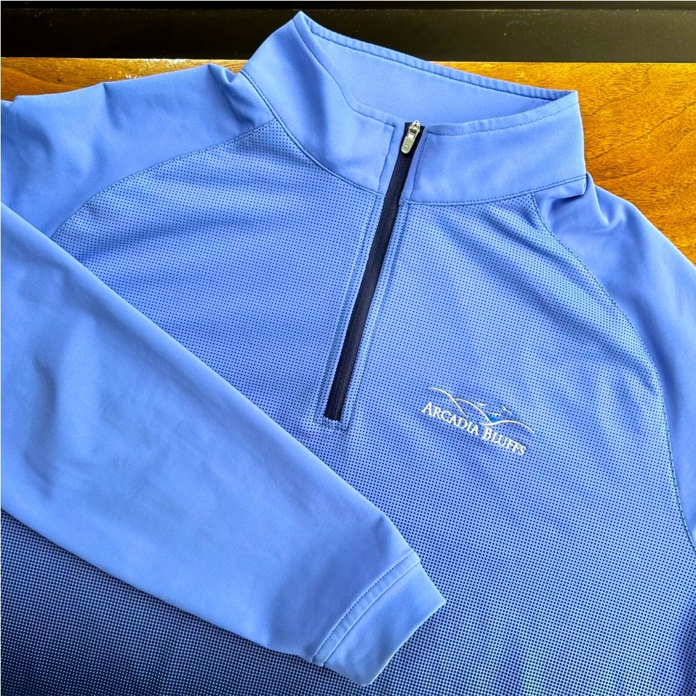 Peter Millar Crown Sport Perth Dip Dye 1/4 Zip Golf Pullover Mens Large Blue - Picture 1 of 14